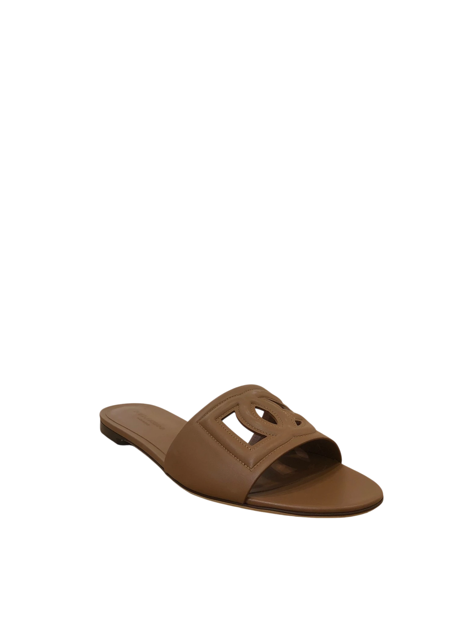D&G Brown Logo Leather Slippers