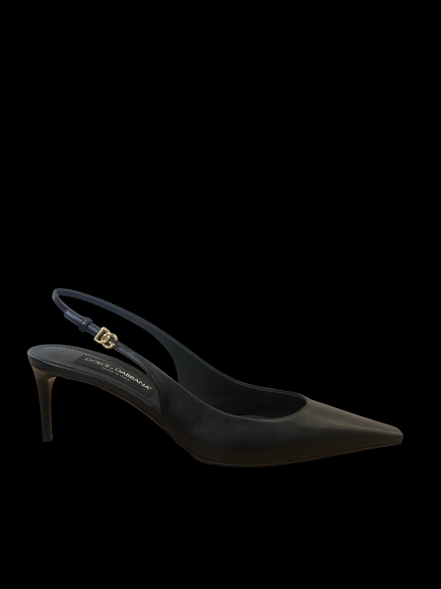D&G Black Leather Slingback