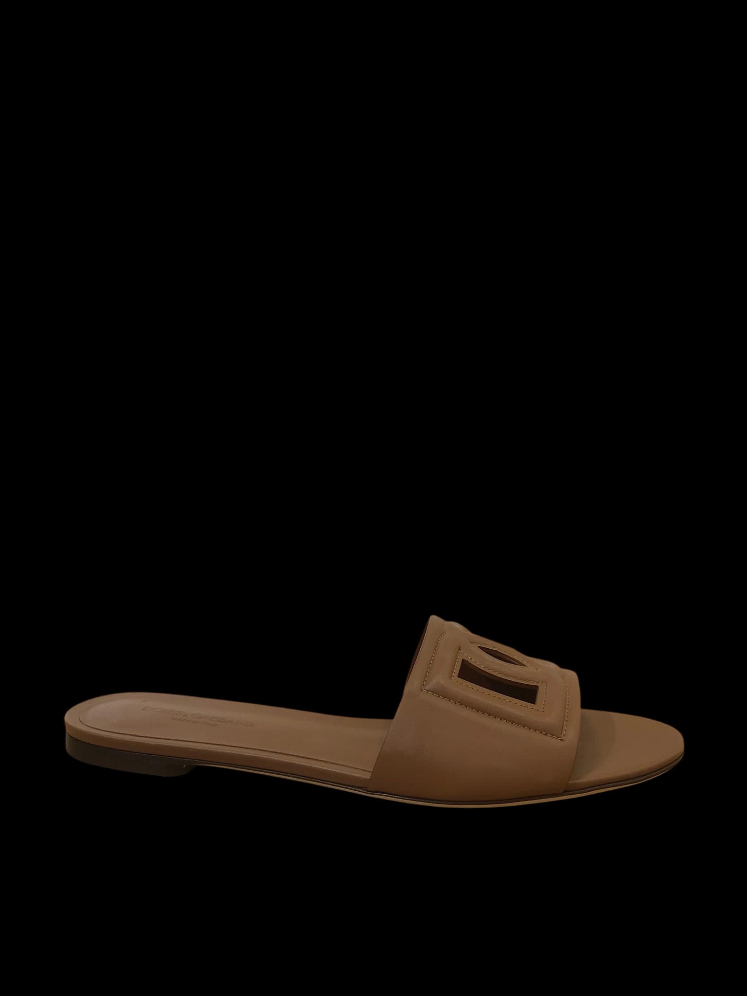 D&G Brown Logo Leather Slippers