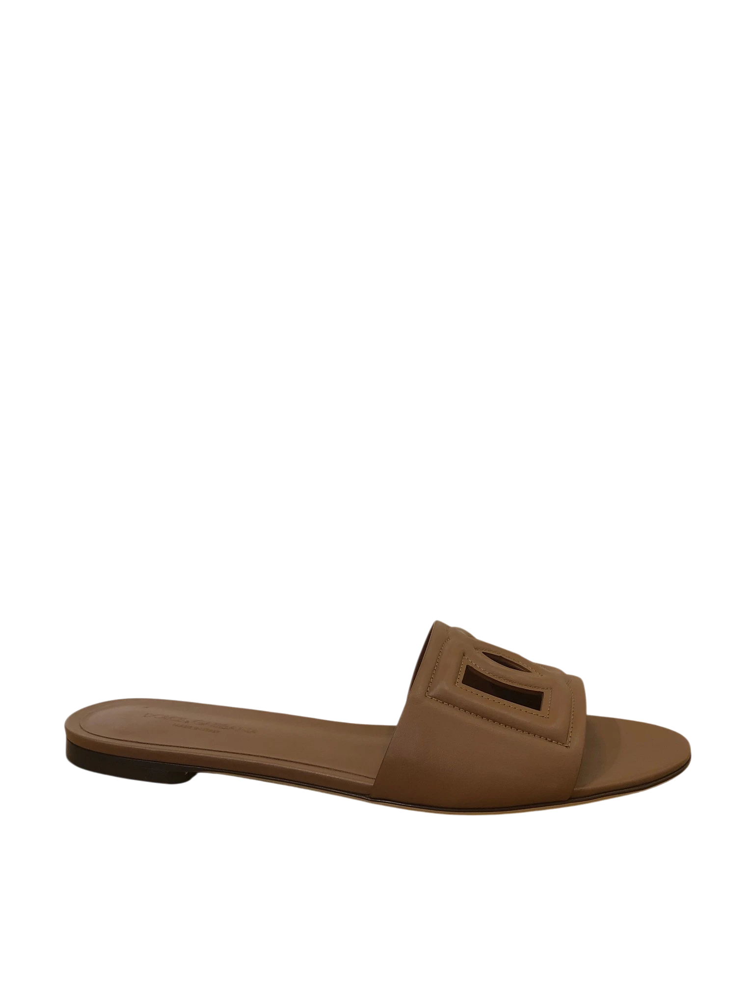 D&G Brown Logo Leather Slippers